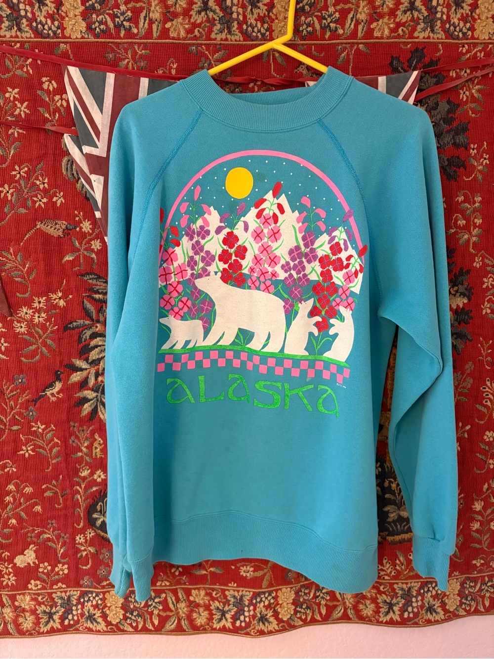 Vintage 90s Alaska Graphic Crewneck Sweatshirt - Turquoise Polar Bears 🐻‍❄️